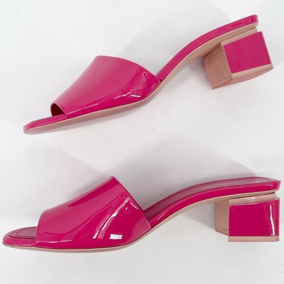 Chanel 2022 Pink Patent Calfskin CC Logo Low Block Heel Mules Sandals EU 38.5 - Picture 5 of 16